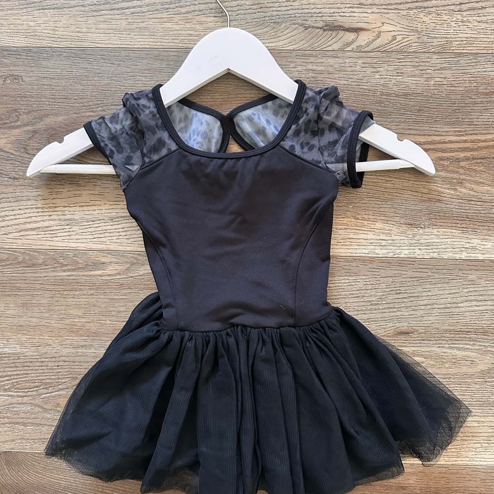 Bloch Black Kids Ballet Tutu Dress with Sheer Patterned Sleeves